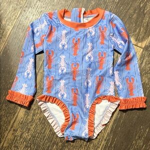 Kids Blue and Orange Crawfish Print Swim One Piece
